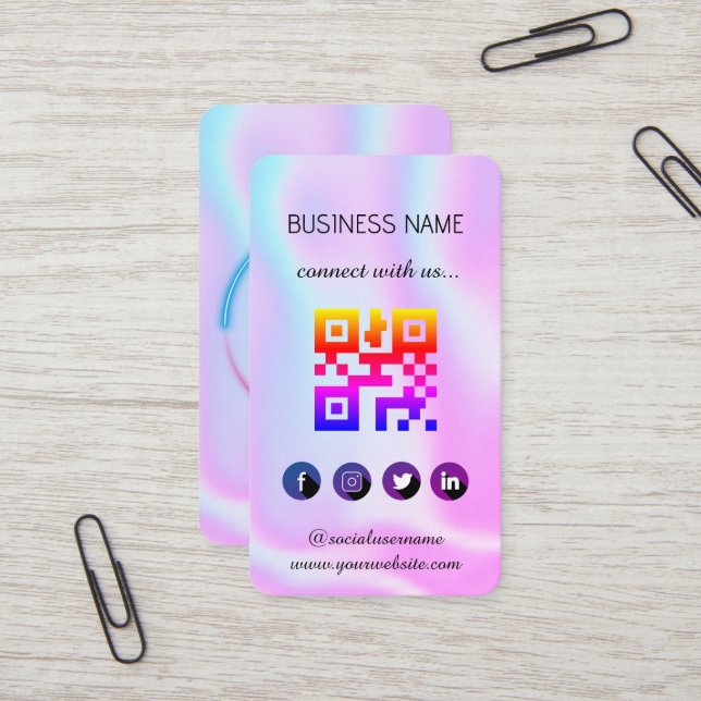 Visite Holographique -Médias sociaux QR Code Carte de vis (Devant/Arrière en situation)