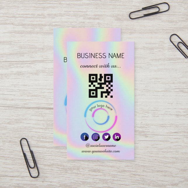 Visite Holographique -Médias sociaux QR Code Carte de vis (Devant/Arrière en situation)
