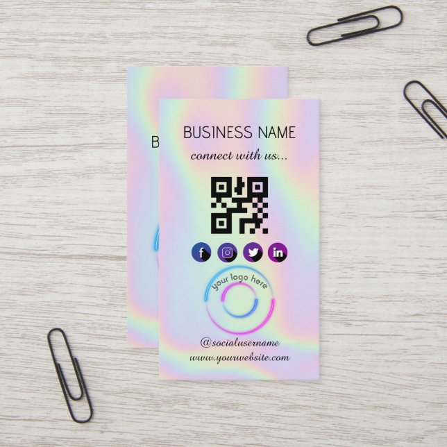 Visite Holographique -Médias sociaux QR Code Carte de vis (Devant/Arrière en situation)