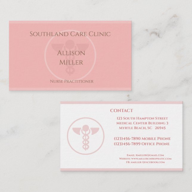 Visite Infirmière Praticien Coral Caduceus Carte de visit (Devant / Derrière)
