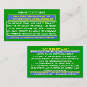 VISITE INSPIRER À RESTER EN VIE CARTE DE PRÉVENTION SUICI