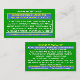 VISITE INSPIRER À RESTER EN VIE CARTE DE PRÉVENTION SUICI