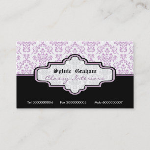 Visite Intérieur noir violet blanc damassé carte de visit