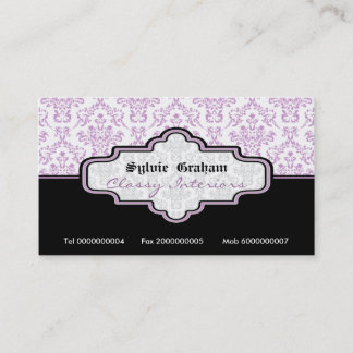 Visite Intérieur noir violet blanc damassé carte de visit