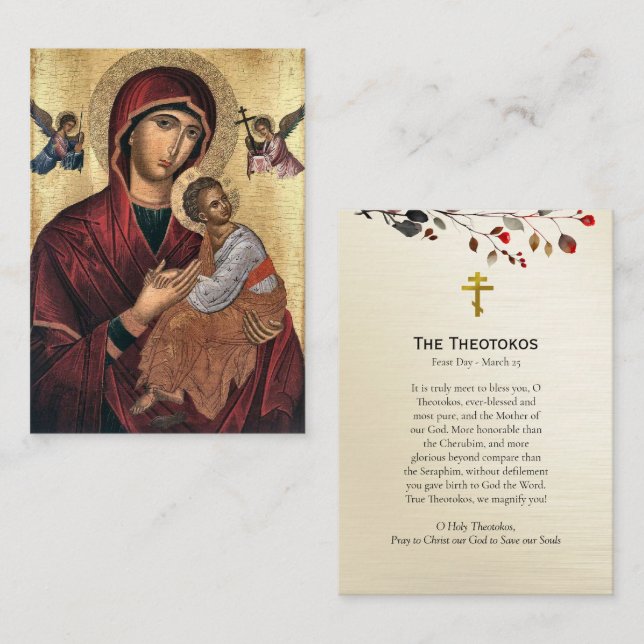 Visite La carte de prière orthodoxe de la Theotokos (Devant / Derrière)