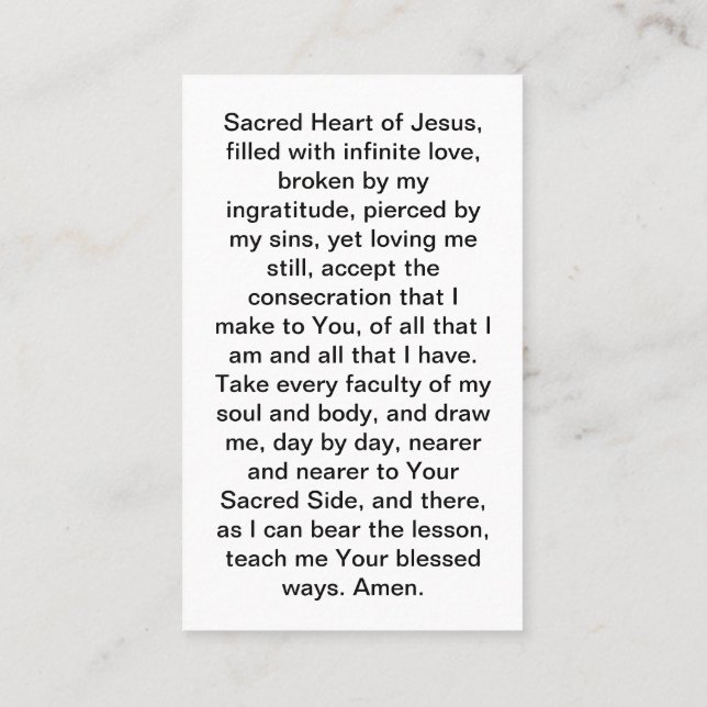 Visite La consécration à la carte de prière du Sacré-Coeu (Dos)