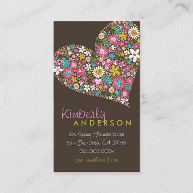 Visite Le ressort fleurit la carte de profil de coeur (Devant)