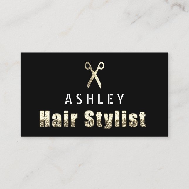 Visite Liste de cheveux Salon Black Gold Carte de rendez- (Devant)