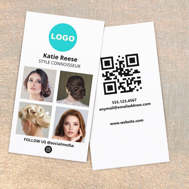 Visite Logo Carte photo de médias sociaux - Instagram (4 photo grid  business card with logo  and instagram social media networking icon and QR Code)