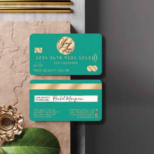 Visite Logo de carte de crédit Turquoise or moderne éléga (Créateur téléchargé)