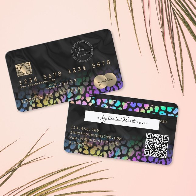 Visite Logo de guépard léopard moderne Carte de crédit QR (Modern Leopard Cheetah Logo QR Code Credit Card)