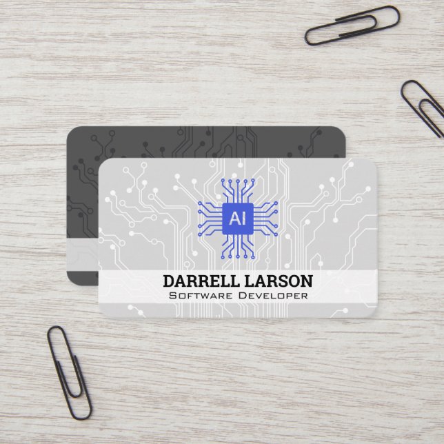 Visite Logo de la technologie d'IA | Fond de carte mère (Devant/Arrière en situation)