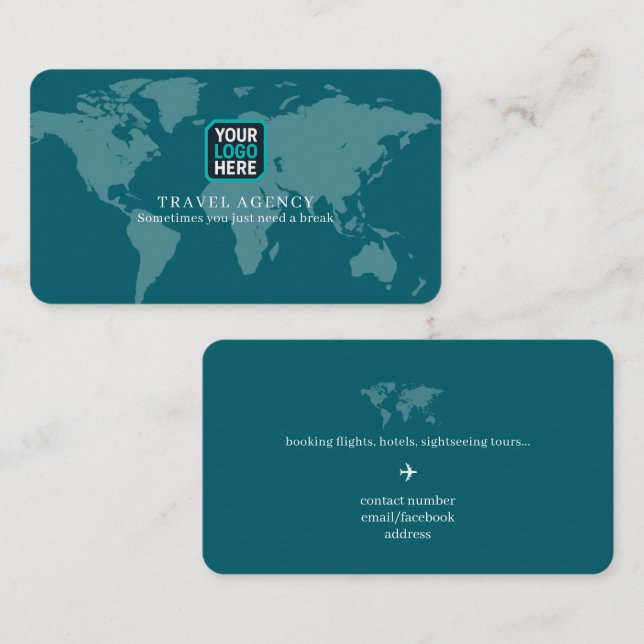 Visite Logo de l'agence de voyages Carte du monde bleu (Devant / Derrière)