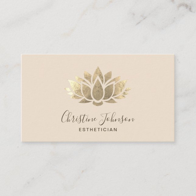 Visite logo lotus en feuille d'or faux sur carte de visit (Devant)