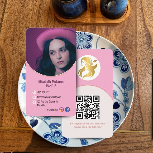 Visite Logo Marque de maquillage moderne Artiste Carte de (Logo Branding Modern Makeup Artist Business Cards - QR Code & Photo Integration)