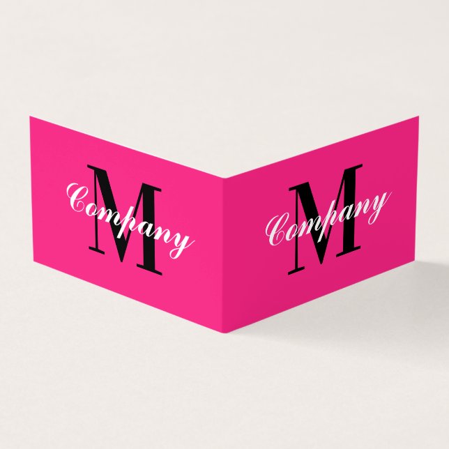 Visite Logo monogramme rose néon plié imprimé carte de vi (Extérieur)