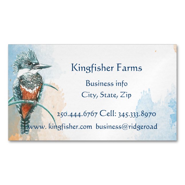 Visite Magnétique Watercolor Kingfisher Business Logo Carte de visit (devant)