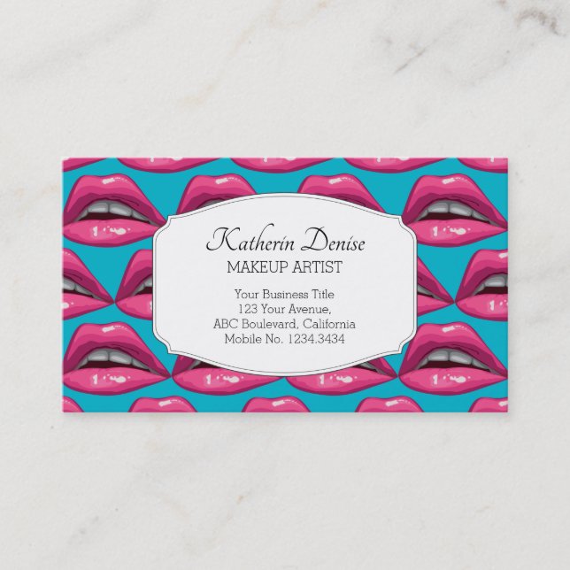 Visite Maquillage Artiste Pop Art Rose Lips Carte de visi (Devant)