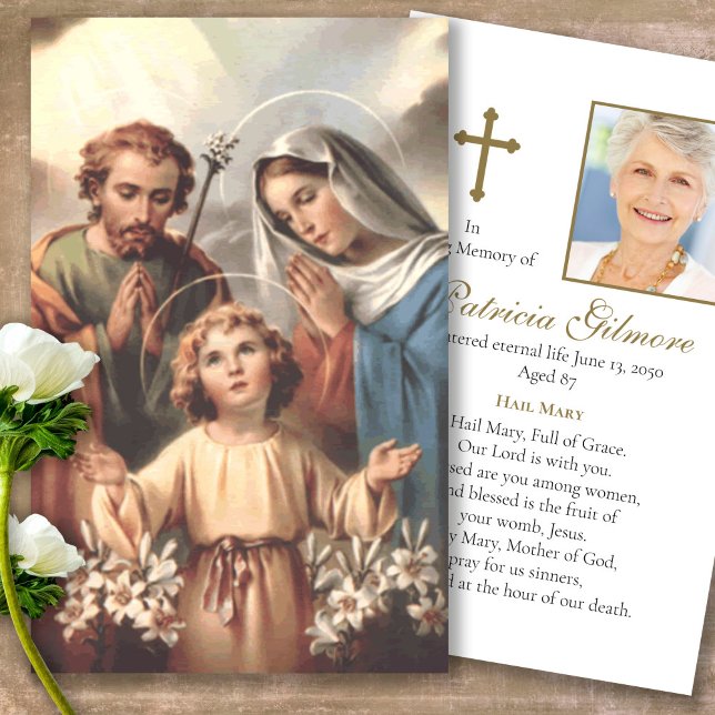 Visite Memorial Holy Family Photo Prière Cartes de Sympat (catholic, religious, celebration of life, in loving memory of, prayer cards for bereavement)