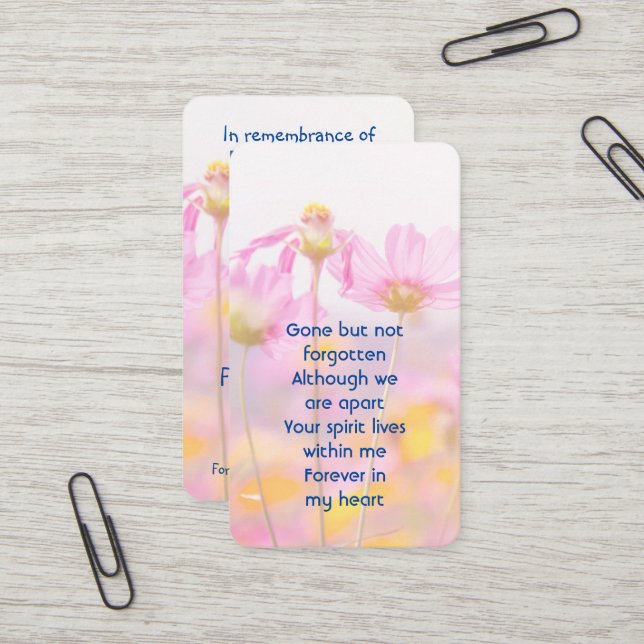 Visite Memorial Photo Prière Jardin Fleurs Carte de visit (Devant/Arrière en situation)