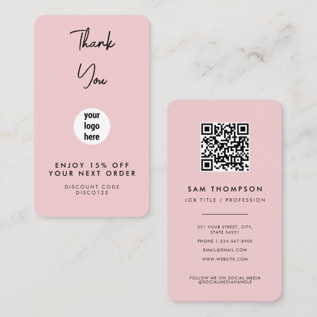 Visite Merci Business Logo Blush Pink Carte de réduction (Devant / Derrière)