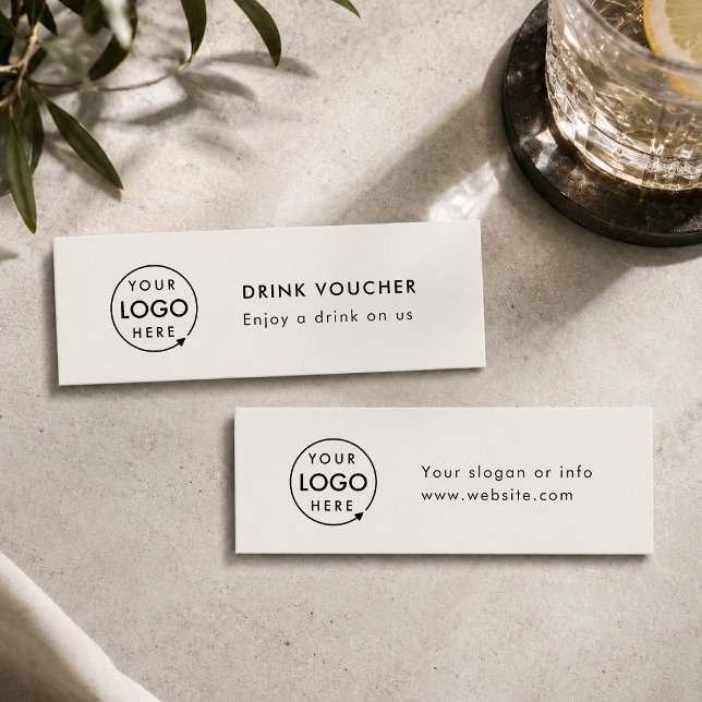 Visite Mini Billet de Boisson | Carte de Logo Gris Événement d (Minimalist company branded drinks vouchers for small business events & corporate launch parties.)