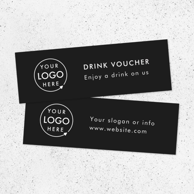 Visite Mini Bon de boisson de l'entreprise | Carte du logo de  (Sleek black company branded drinks vouchers for small business events & corporate launch parties.)