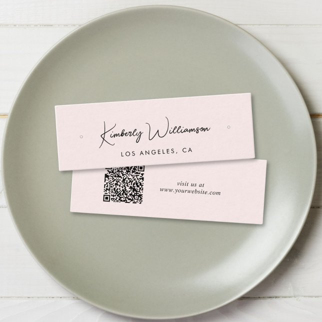 Visite Mini Carte d'affichage rose à l'appui du code QR de scr (Empower your name in our signature script as your logo and brand identity)