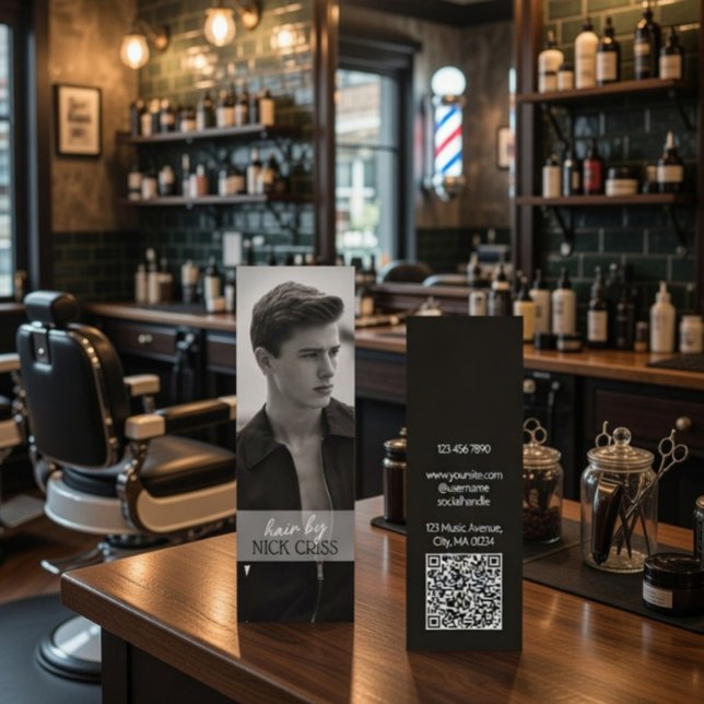 Visite Mini Carte de contact de barbier personnalisée avec cod (Créateur téléchargé)