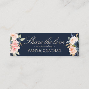 Visite Mini Carte de hashtag marine & blush, mariage floral bo