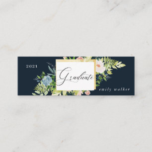 Visite Mini carte de nom de graduation florale bleue et blush