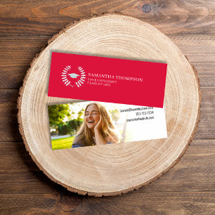 Visite Mini Carte de nom du diplômé - photo Crimson rouge et b