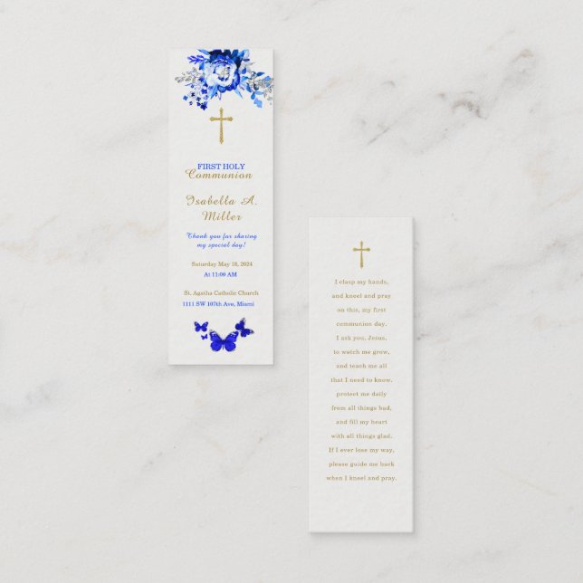 Visite Mini Carte de prière bleue de première communion person (Devant / Derrière)