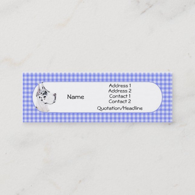 Visite Mini Carte de profil Arlequin Great Dane Blue Check (Devant)