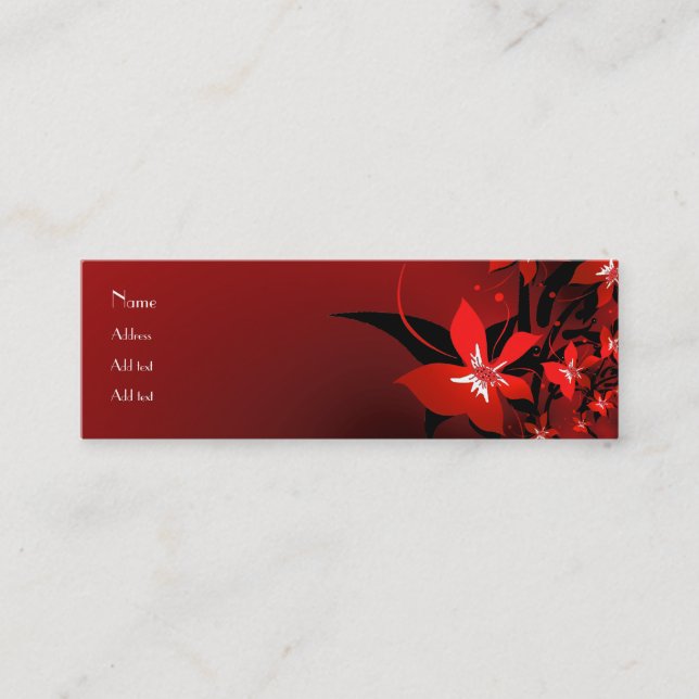 Visite Mini Carte de profil Business Shady Red Floral long (Devant)