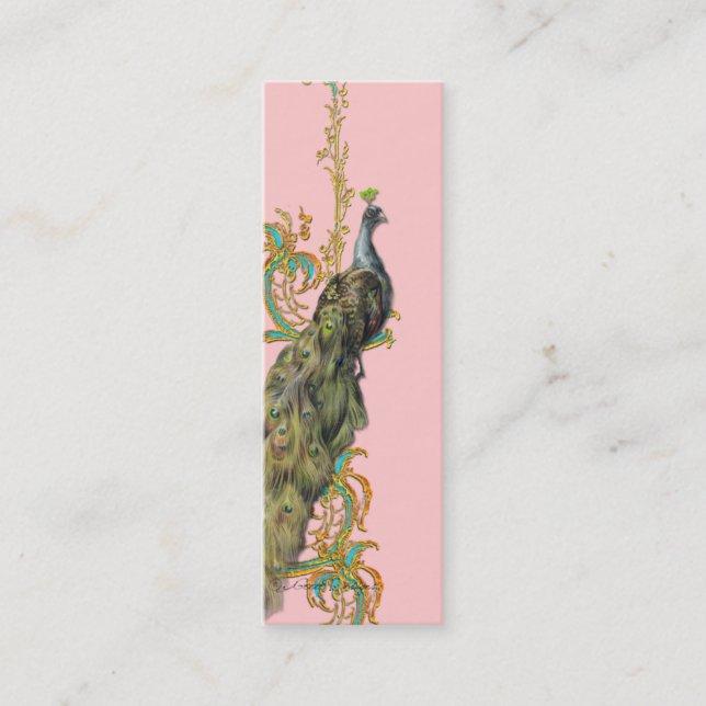 Visite Mini Carte de profil/d'entreprise Peacock Gold Filigree (Devant)