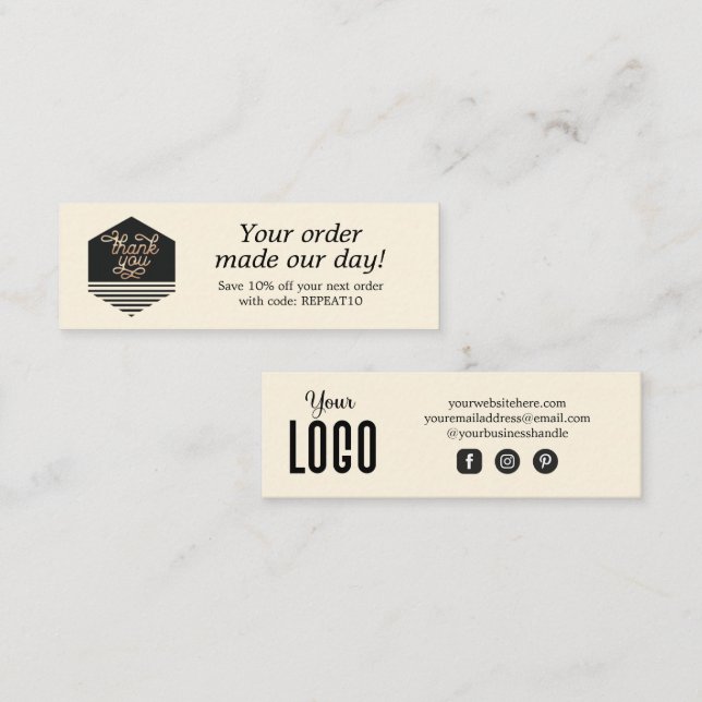 Visite Mini Carte de remerciements de commande personnalisée d (Devant / Derrière)