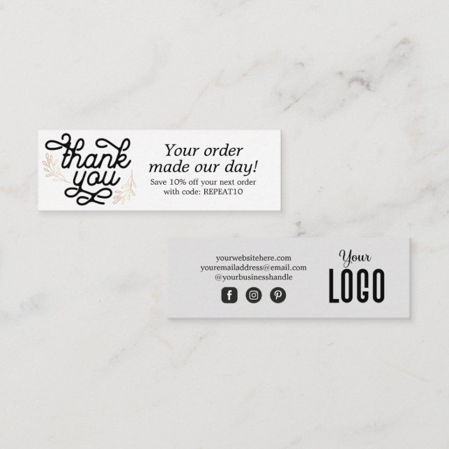 Visite Mini Carte de remerciements de commande personnalisée d (Devant / Derrière)