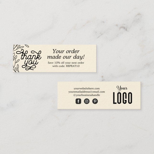 Visite Mini Carte de remerciements de commande personnalisée V (Devant / Derrière)