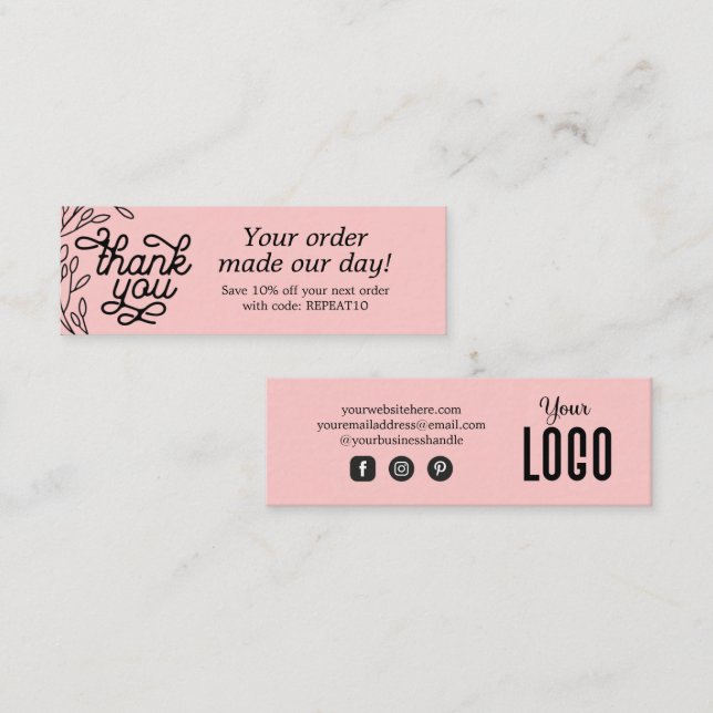 Visite Mini Carte de remerciements de commande personnalisée v (Devant / Derrière)