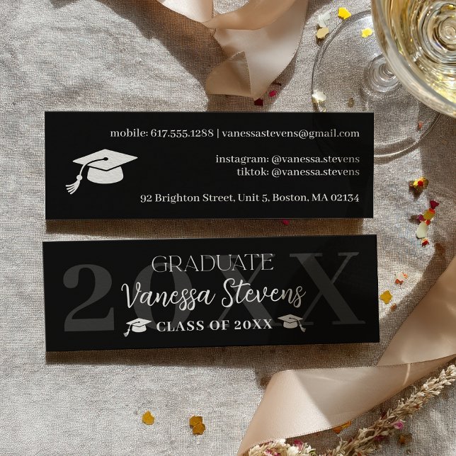 Visite Mini Carte de remise de diplôme moderne blanche et noir (Modern Casual white black name card graduation)