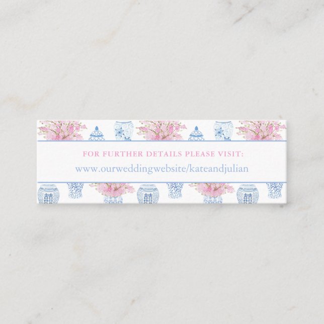 Visite Mini Carte de site Mariage Preppy Blue Pink Chinoiserie (Devant)