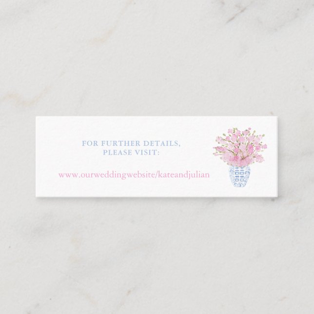 Visite Mini Carte de site Mariage Preppy Pink & Blue Ginger Ja (Devant)