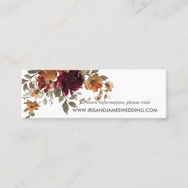 Visite Mini Carte de site Web Mariage Floral Burnt Orange (Devant)