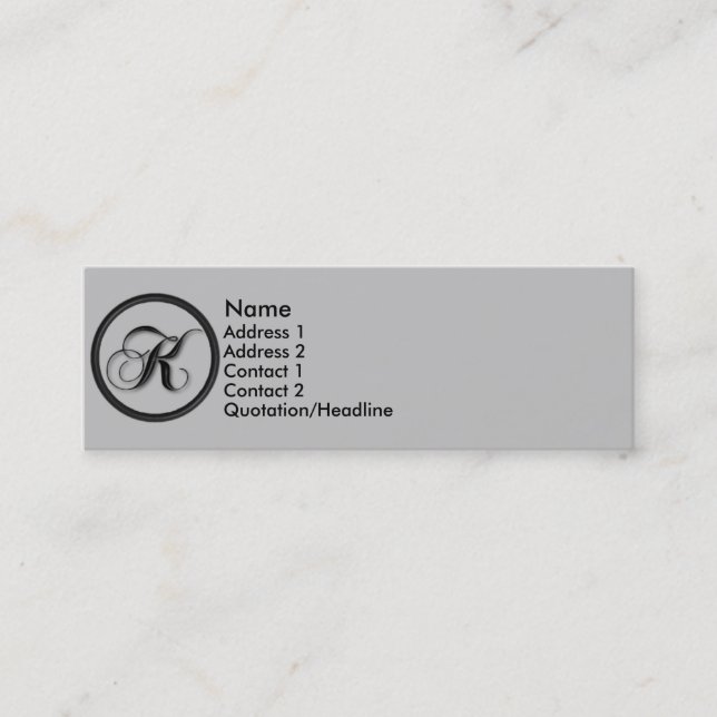 Visite Mini Carte élégante de profil du monogramme K de (Devant)