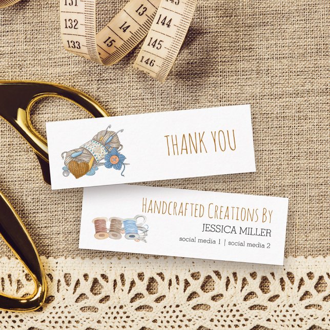 Visite Mini Créations artisanales Carte de remerciements de co (Handcrafted Creations Business Card or Swing Tag ideal for crafts inc. sewing, crochet, knitting ..)