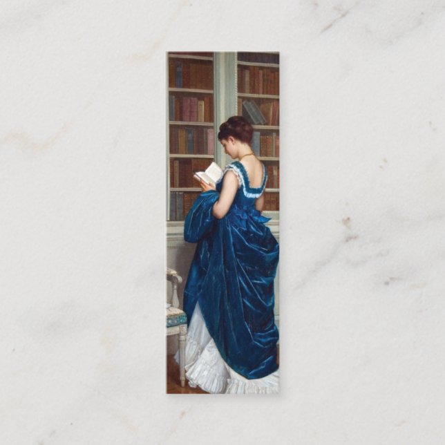 Visite Mini Femme en bleu, lisant une carte de livre (Devant)