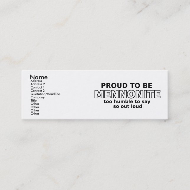 Visite Mini Fierté Mennonite Carte de Profil Drôle Humour (Devant)