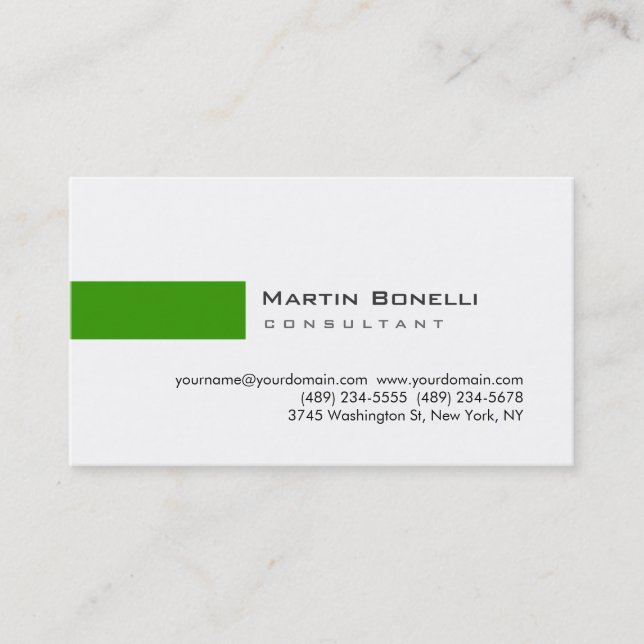 Visite Moderne Blanc Vert Simple Consultant Carte de visi (Devant)