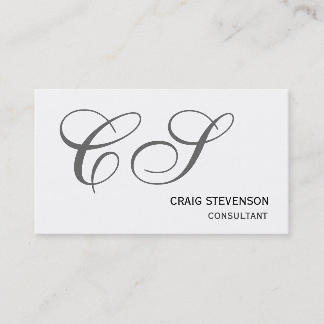 Visite Moderne simple gris Monogramme blanc Carte de visi (Devant)
